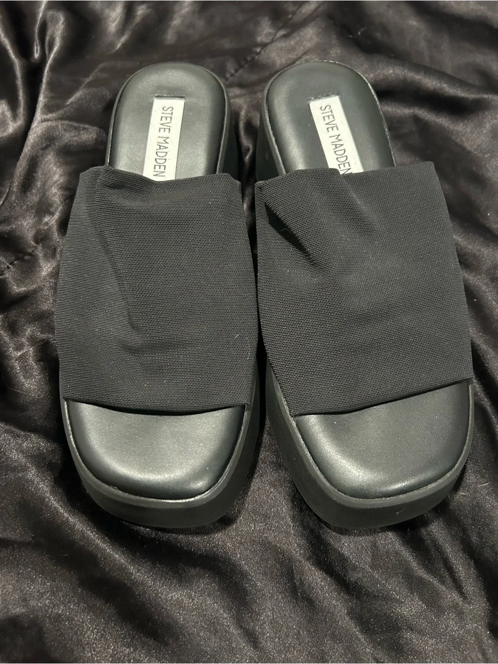 Steve Madden Black Fabric Wide-Band Slide Mules